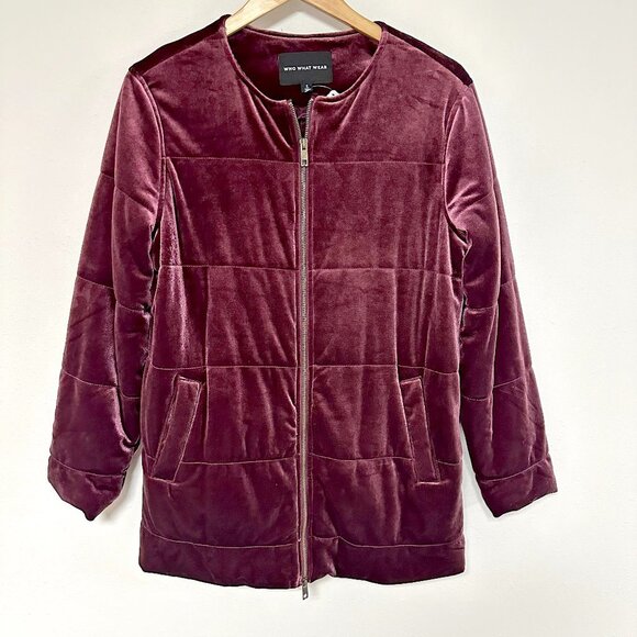 Who What Wear Quilted Velvet Coat - Picture 2 of 8